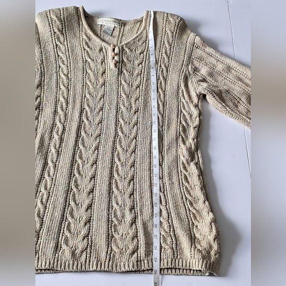 Laura Martin Collection Women's Sweater M Beige Cable Knit Silk Cotton and Rayon - Picture 9 of 10